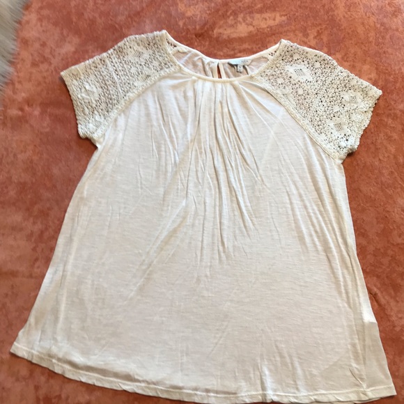 Lucky Brand ⚜️ Open Knit Cap Sleeve Heathered Top - Picture 3 of 12